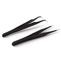 None 2Pcs Tweezers Set Anti-Static Stainless Steel For Ingrown Hair Curved Straight Professional Slant Tip Splinter Tip Remover Tweezer-thumb1