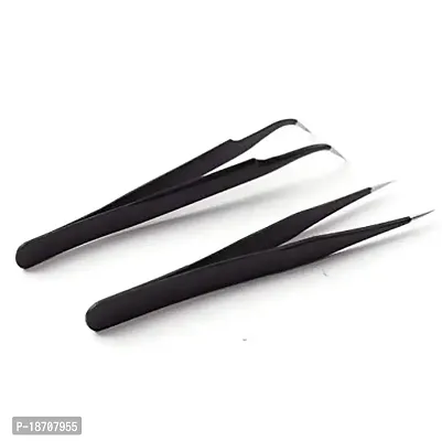 None 2Pcs Tweezers Set Anti-Static Stainless Steel For Ingrown Hair Curved Straight Professional Slant Tip Splinter Tip Remover Tweezer-thumb2