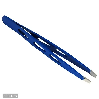 HTS 172D4 4 Blue Slanted Eyebrow Tweezers with Droplet Holes-thumb0