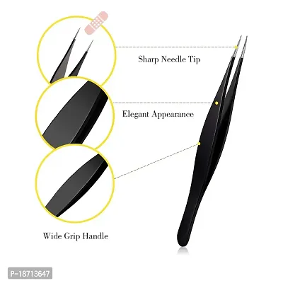 6 Pieces Ingrown Hair Tweezers Precision Needle Nose Pointed Tweezers Stainless Steel Tweezers for Facial Hair Eyebrow Blackhead Remover (Black)-thumb3