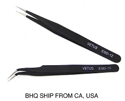 Vetus 2 PCS EYELASH EXTENSION TWEEZERS STRAIGHT  CURVED BLACK-thumb1