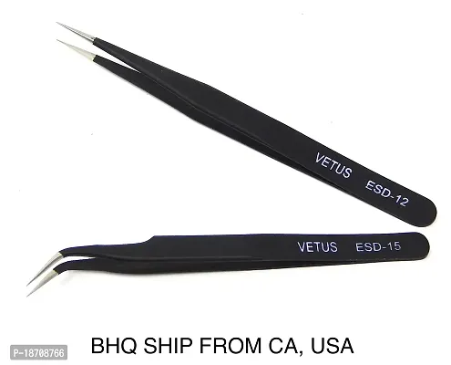 Vetus 2 PCS EYELASH EXTENSION TWEEZERS STRAIGHT  CURVED BLACK-thumb2