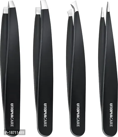 Professional Stainless Steel Tweezers Set (4-Piece) ? Precision Tweezers for Ingrown Hair, Facial Hair, Splinter, Blackhead and Tick Remover by Utopia Care