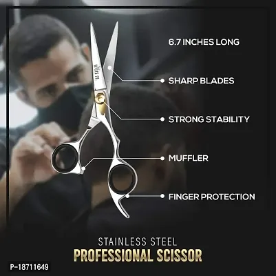 Blades Co. Stainless Steel Hair Cutting Scissor, Professional Salon Shears For Beard Trimming, Mustache And Grooming Hair - 6.5 Inch Barber Scissor For Men And Women With Comb And Pouch-thumb2