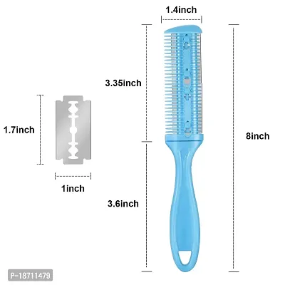 3 Pieces Razor Comb with 10 Pieces Razors, Hair Cutter Comb, Dual Side Cutting Scissors, Double Edge Razor Blades, Hair Thinning Comb Slim Haircuts Cutting Tool (White, Black and Blue)-thumb2