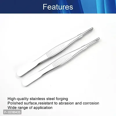 Hegebeck 304 Stainless Steel Tweezers Straight Tweezer Multi Purpose Tweezers Flat Round Tip for Plants, Facial Ingrown Hairs Splinter Remover Daily Beauty Tool with Round Tip 125mm 2pcs-thumb3