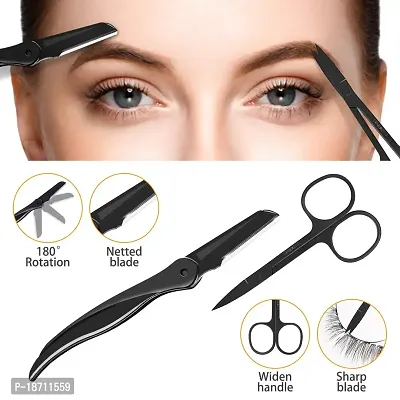 Eyebrow Tweezers Set, HOCOSY 7 in 1 Eyebrow Kit includes Eyebrow Scissors, Brush, Eyebrow Razor, Stainless Steel, Best Precision Eyebrow Shaper Trimmer for Ingrown Hair with Leather Travel Case-thumb4