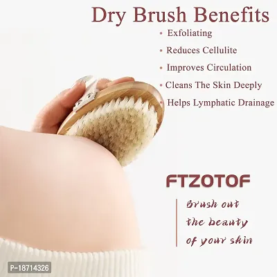 Ftzotof Dry Brush, Dry Brushing Body Brush with Natural Bristles, Exfoliating Brush Body Scrub for Dry Skin, Cellulite Treatment, Lymphatic Drainage and Blood Circulation Improvement, Medium Strength-thumb3