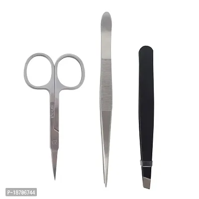 Honbay Tweezers Set Professional Stainless Steel Slant Flat Head Tweezer Pointed Tip Tweezer and Eyebrows Scissor - Perfect for Eyebrow and Nose Hair,Pack of 3