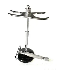 Razor and Stand, Long-handled Razor, Straight Cut, Chrome Precise Shaver with Safety Razor and Brush Stand Included-thumb1