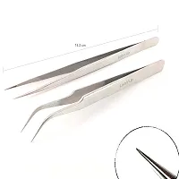 Lash'd Up 2 Pcs Stainless Steel Tweezers for Eyelash Extensions, Straight and Curved Tip Tweezers Nippers, False Lash Application Tools, Polished Steel-thumb2