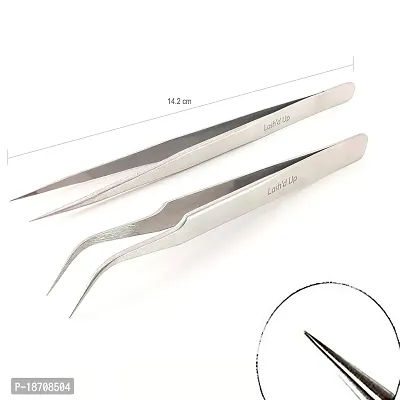 Lash'd Up 2 Pcs Stainless Steel Tweezers for Eyelash Extensions, Straight and Curved Tip Tweezers Nippers, False Lash Application Tools, Polished Steel-thumb3