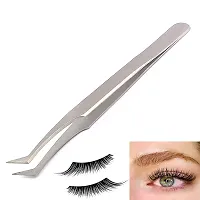 G.S Volume Eyelash Extension Tweezer - Professional Angled Curved Pointed L-Shaped Precision Tweezers for 3D 4D 6D Lashes Extension - Silver ELT-024-thumb1