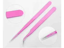 Aoshang 2PCS Stainless Steel Straight and Curved Tip Tweezers Nippers for Eyelash Extensions and Nail Art Sticker Rhinestone Eyelash Picker Acrylic Gel Nail DIY Art-thumb2