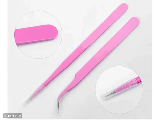 Aoshang 2PCS Stainless Steel Straight and Curved Tip Tweezers Nippers for Eyelash Extensions and Nail Art Sticker Rhinestone Eyelash Picker Acrylic Gel Nail DIY Art-thumb3