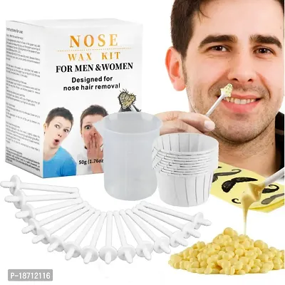 Nose Wax Kit for Men Women, Nose Hair Removal Waxing Kit Eyebrows Ears Lips Facial Nose Hair Remover Wax with 50g Hard Wax Beads 20 Applicators 10 Paper Cups 8 Moustache Protectors  1 Measuring Cup-thumb0