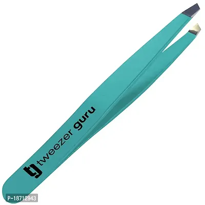 Tweezer Guru Slant Eyebrow Tweezers for Women  Men - Precision Tweezers for Eyebrows, Facial Hair  Ingrown Hair Removal - Professional Stainless Steel (Teal)