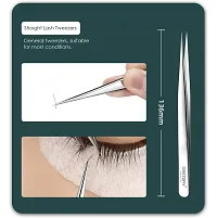 Costory Tweezers for Eyelash Extension - Straight and Curved Pointed Tip Tweezers Professional Stainless Steel Precision Eye False Lash Tweezers Set 2 Pcs Silver (Volume Tweezer)-thumb3