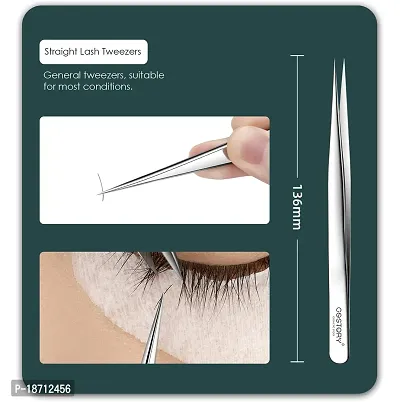 Costory Tweezers for Eyelash Extension - Straight and Curved Pointed Tip Tweezers Professional Stainless Steel Precision Eye False Lash Tweezers Set 2 Pcs Silver (Volume Tweezer)-thumb4