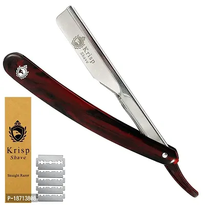 Krisp Shave Men's Beauty Professional Classic Straight Edge Manual Beard Cut Throat Shavette Razor with 10 Shaving Blades-thumb0