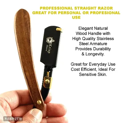 Professional Classic Straight Edge Barber Razor For Close Shaving - Salon Quality Men's Beard Cut Throat Shavette Manual Razor (Wooden Handle) With 5 Shaving Blades By Krisp Shave-thumb4