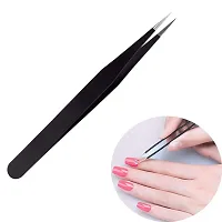 Black Nail Art Bend Straight Nipper Tweezers Rhinestone DIY Manicure Picking Tool 2 Pcs-thumb3