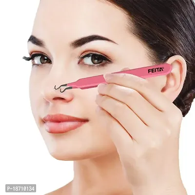 Blackhead Acne Extraction Tweezers - FEITA Pro  Surgical-Grade Stainless Steel Bend Curved Comedone Extractor Tweezer Tool for Remove Whitehead and Clogged Pores, Pimple - Pink-thumb3