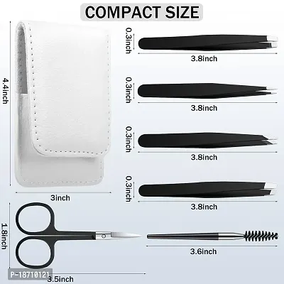 6 Pieces Eyebrow Tweezers Set with Curved Scissors, Eyelash Brush Stainless Steel Brow Remover Tools for Women and Girls, Hair Plucking Daily Beauty Tool with Storage Case (Classic Color)-thumb5