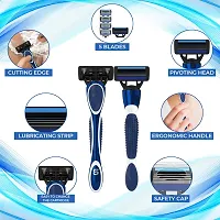 5 Blade Razors for Men with Dual Lubrication and Precision Trimmer Men's Shaving Razor with 4 Cartridge Refills-thumb3