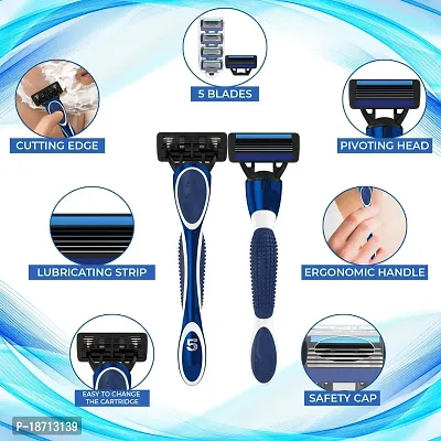 5 Blade Razors for Men with Dual Lubrication and Precision Trimmer Men's Shaving Razor with 4 Cartridge Refills-thumb4