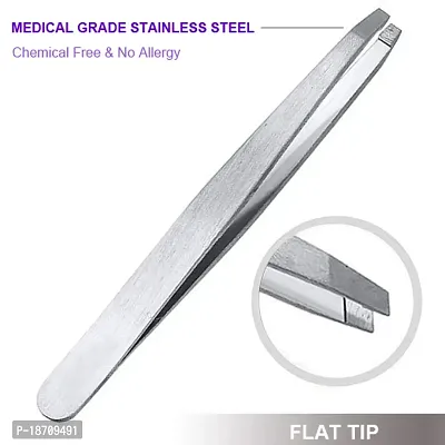 Colormilky Silver: Tweezers Eyebrows Best Precision For Ingrown Facial Hair Removal 4-Piece Pointed Slant Flat Tips First Aid Splinter Professional Classic-Slant-Angled-Pointed (Silver)-thumb5