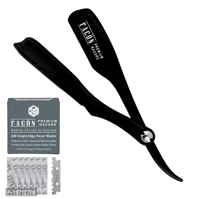 100 BLADES + FacAtilde;?n Professional Classic Japanese Straight Edge Feather Barber Razor - Salon Quality Cut Throat Shavette