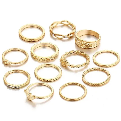 Victray Boho Rings Gold Hollow Carved Ring Set Stylish Fashion Bracelets Hand Accessories Jewelry for Women and Girls(12 PCS)