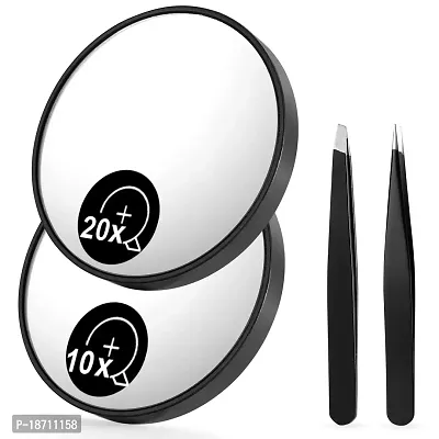 OMIRO 10X  20X Magnifying Mirrors and Two Eyebrow Tweezers Kits, 3.5 Two Suction Cups Magnifier Travel Set-thumb0