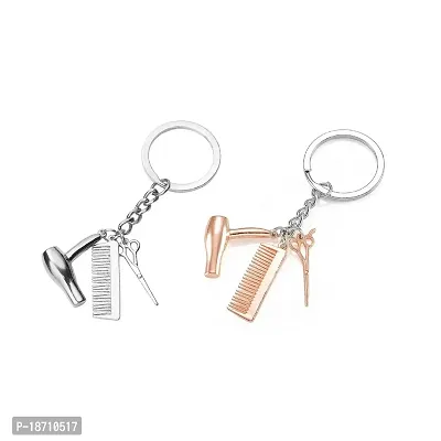 PESOENTH Hairdressing Hair Dryer/Scissor/Comb Hairdresser Keychains Hair Stylist Car key ring Women Men Gift 2pc