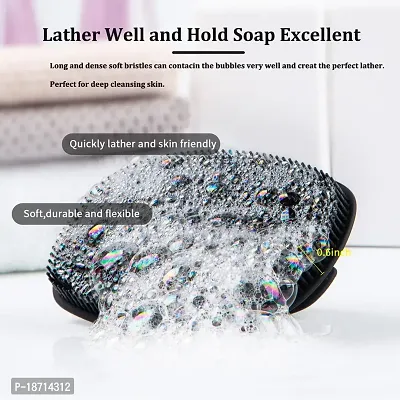 HieerBus Silicone Body Scrubber Flat Shower Brush Gentle Exfoliating and Massage,Long Bristles Lathers Well And More Hygienic Than Traditional Loofah 1 Pack (Black)-thumb3