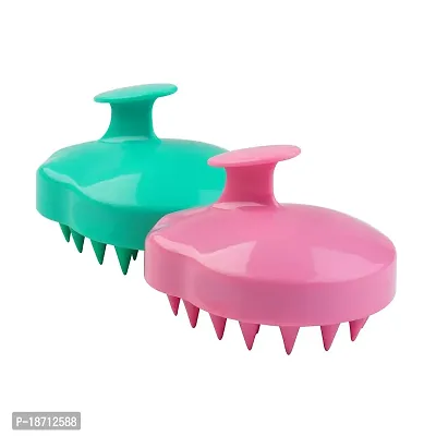 Scalp Massager Shampoo Brush Head Scalp Massager Scrubber, Soft Silicone Bristles for All Hair Types of -Thick or Thin, Short or Long,Men, Women, Kids and Pets , Improve Hair Growth 2PCS (GreenPink)