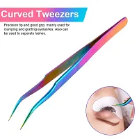 Hotop 2 Pieces Straight and Curved Tip Tweezers Nipper for Eyelash Extensions, Stainless Steel False Lash Application Tools (Iridescence)-thumb2