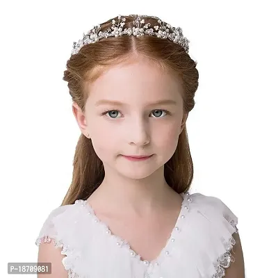 Ideal Swan Hair Vines Princess Wedding Headpiece, Ideal Swan Pearl Crystal Headwear for Wedding Tiara Flower Headband Accessories to Baby Girl-Suitable for Shows, Children' Day (White)-thumb0
