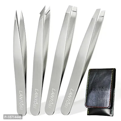 Lantosi Tweezers Set- Eyebrows Tweezersfor Women or Man Tweezers, Lash Tweezers, Professional Stainless Steel Tweezers for Grabbing Facial Hair, Ingrown Hair, Splinter Remover with Travel Case