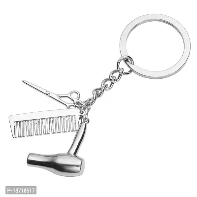 PESOENTH Hairdressing Hair Dryer/Scissor/Comb Hairdresser Keychains Hair Stylist Car key ring Women Men Gift 2pc-thumb2