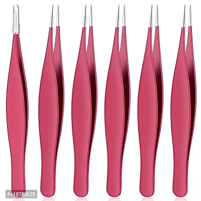 6 Pieces Pointed Tweezers Ingrown Hair Tweezers Precision Needle Point Tip Tweezers Stainless Steel Tweezers for Nose Facial Hair Eyebrow Blackhead Remover (Rose Red)