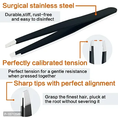 Tweezers Set - 6 Piece Professional Stainless Steel Tweezers for Eyebrows|Great Precision for Facial Hair, Splinter and Ingrown Hair Removal (Black)-thumb4