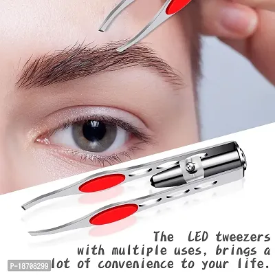 2 Pieces Tweezers with LED Light Hair Removal Lighted Tweezers Makeup Tweezers with Light for Women Precision Eyebrow Hair Removal Tweezers Stainless Steel Tweezers (Red)-thumb2