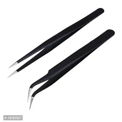 Black Nail Art Bend Straight Nipper Tweezers Rhinestone DIY Manicure Picking Tool 2 Pcs