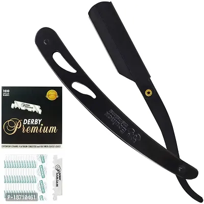 Equinox Professional Matte Black Straight Edge Razor with 100 Single Edge Derby Premium Blades - For Barbers, Salons, and Hair Enthusiasts