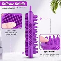 Scalp Massager Shampoo Brush, 3 in 1 Bath Brush Body Scrubber, Silicone Scalp Brush for Men, Women and Children, Manual Bath Body Massaging Brush(Purple and Orange)-thumb1