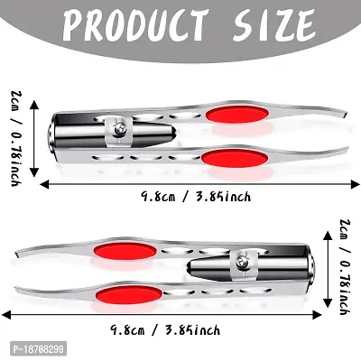 2 Pieces Tweezers with LED Light Hair Removal Lighted Tweezers Makeup Tweezers with Light for Women Precision Eyebrow Hair Removal Tweezers Stainless Steel Tweezers (Red)-thumb3