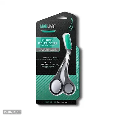 Man Made: Eyebrow + Mustache Scissor, 2 in 1 Comb  Scissor Trimmer, Become a Better Man (Green)
