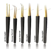 Alluring Black with Gold Tip Tweezers for Eyelash Extension - 3D Straight-thumb1